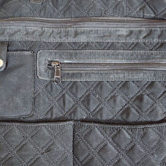 Vera Bradley Quilted Laptop Messenger Bag Black solid minimalist pockets - Picture 3 of 13